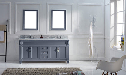 Virtu USA Victoria 72" Double Bath Vanity with Marble Top and Round Sink with Mirrors - Luxe Bathroom Vanities