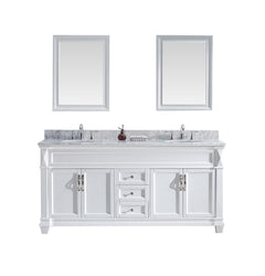 Virtu USA Victoria 72" Double Bath Vanity with Marble Top and Round Sink with Brushed Nickel Faucet and Mirrors - Luxe Bathroom Vanities Luxury Bathroom Fixtures Bathroom Furniture