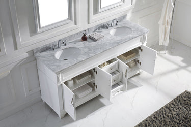 Virtu USA Victoria 72" Double Bath Vanity with Marble Top and Round Sink with Mirrors - Luxe Bathroom Vanities