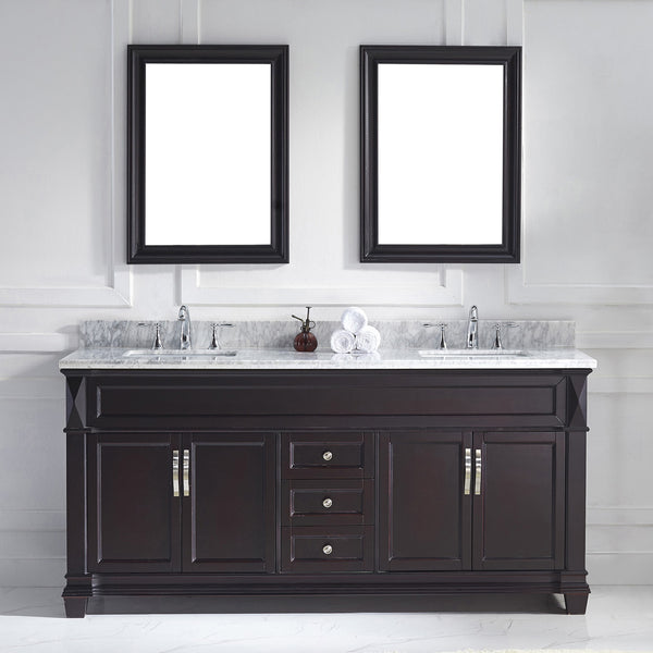 Virtu USA Victoria 72" Double Bath Vanity with Marble Top and Square Sink with Polished Chrome Faucet and Mirrors - Luxe Bathroom Vanities Luxury Bathroom Fixtures Bathroom Furniture