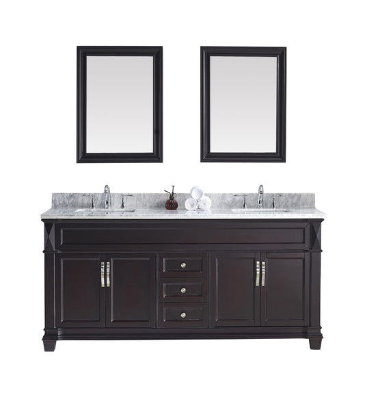 Virtu USA Victoria 72" Double Bath Vanity with Marble Top and Square Sink with Polished Chrome Faucet and Mirrors - Luxe Bathroom Vanities Luxury Bathroom Fixtures Bathroom Furniture