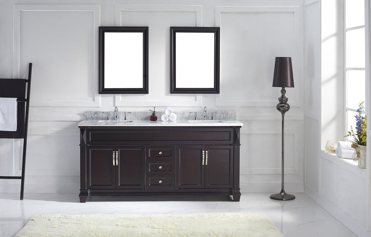 Virtu USA Victoria 72" Double Bath Vanity with Marble Top and Square Sink with Mirrors - Luxe Bathroom Vanities Luxury Bathroom Fixtures Bathroom Furniture