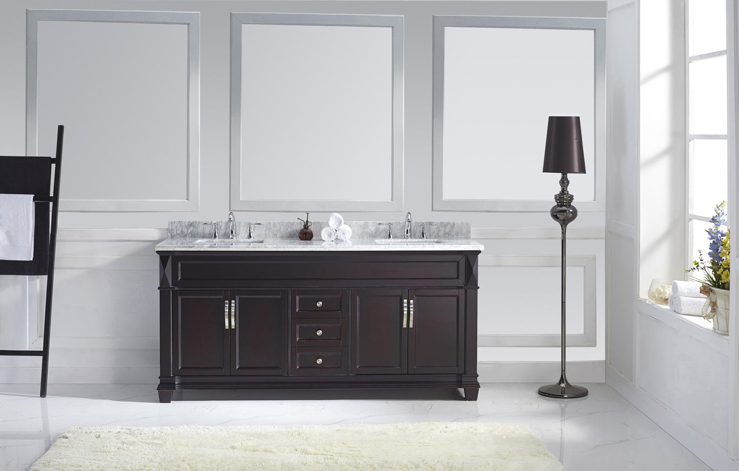 Virtu USA Victoria 72" Double Bath Vanity with Marble Top and Square Sink - Luxe Bathroom Vanities Luxury Bathroom Fixtures Bathroom Furniture