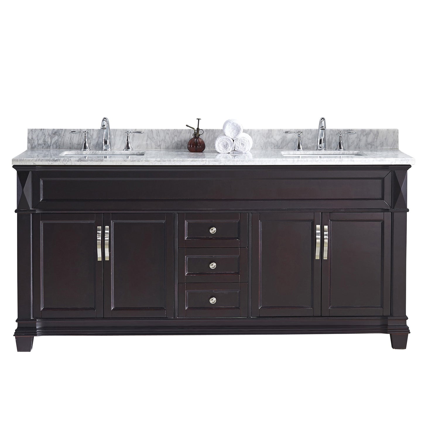 Virtu USA Victoria 72" Double Bath Vanity with Marble Top and Square Sink - Luxe Bathroom Vanities Luxury Bathroom Fixtures Bathroom Furniture