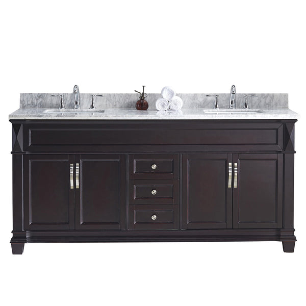 Virtu USA Victoria 72" Double Bath Vanity with Marble Top and Square Sink - Luxe Bathroom Vanities Luxury Bathroom Fixtures Bathroom Furniture