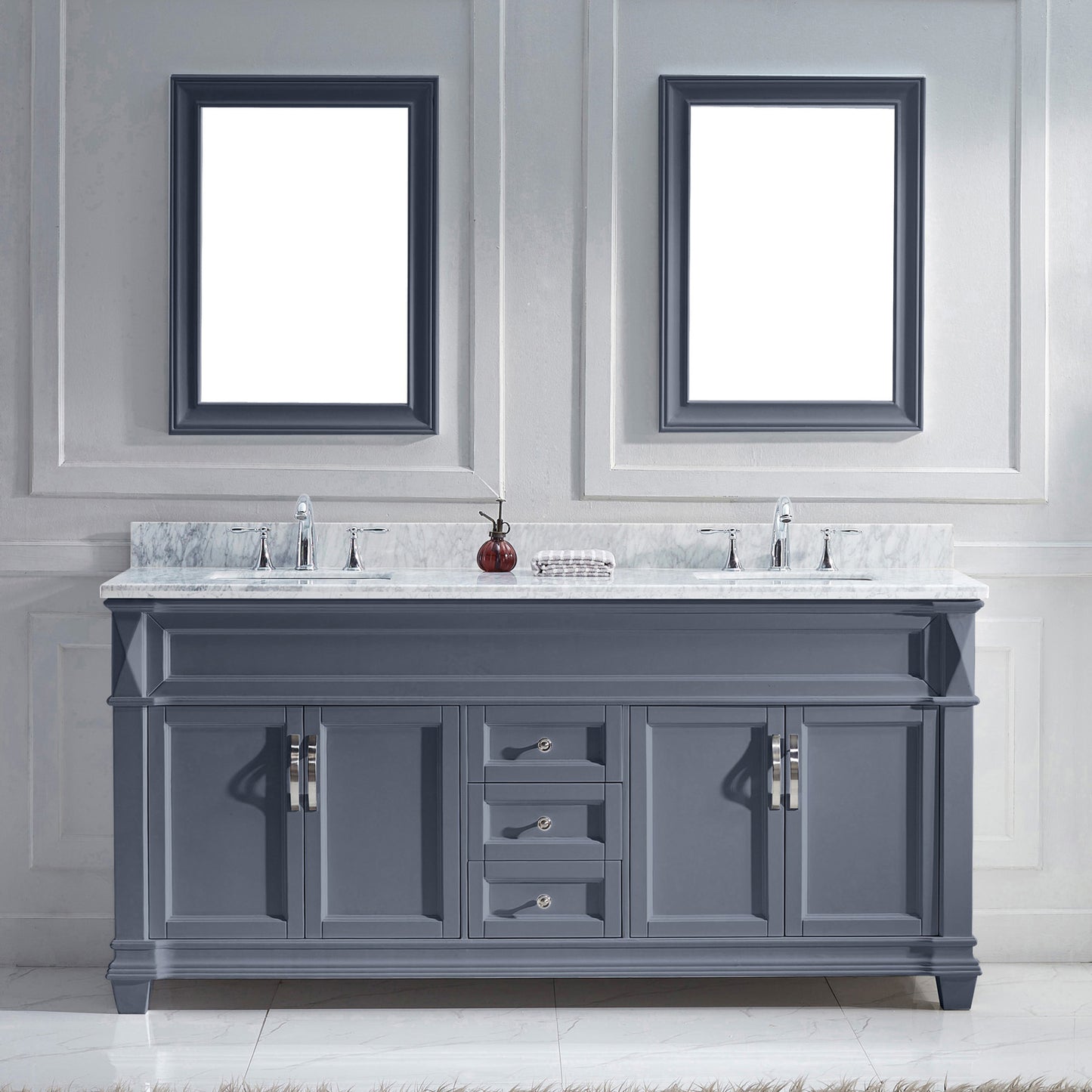Virtu USA Victoria 72" Double Bath Vanity with Marble Top and Square Sink with Mirrors - Luxe Bathroom Vanities Luxury Bathroom Fixtures Bathroom Furniture