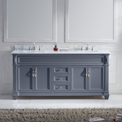 Virtu USA Victoria 72" Double Bath Vanity with White Marble Top and Square Sinks - Luxe Bathroom Vanities