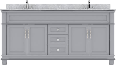 Virtu USA Victoria 72" Double Bath Vanity with White Marble Top and Square Sinks - Luxe Bathroom Vanities