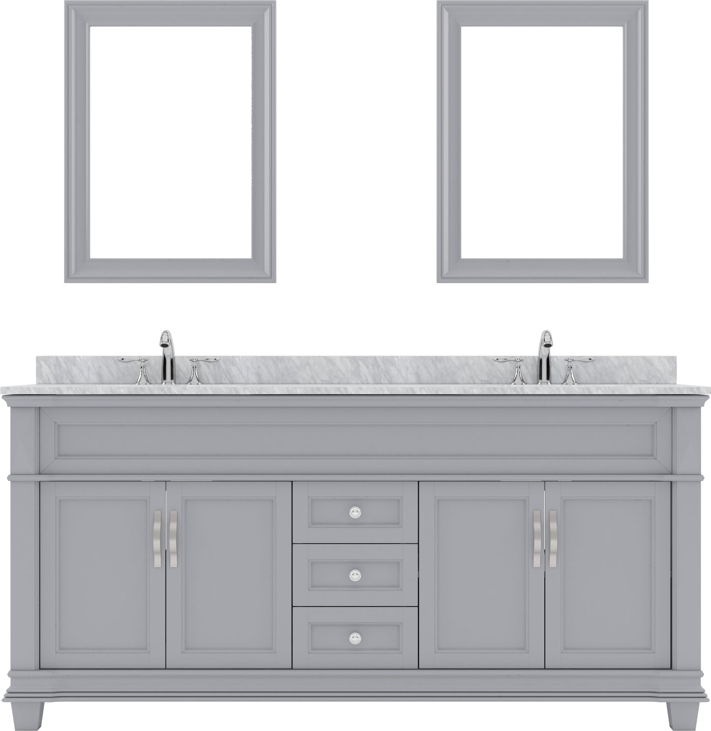 Virtu USA Victoria 72" Double Bath Vanity in White with White Marble Top and Square Sinks with Polished Chrome Faucets with Matching Mirror - Luxe Bathroom Vanities