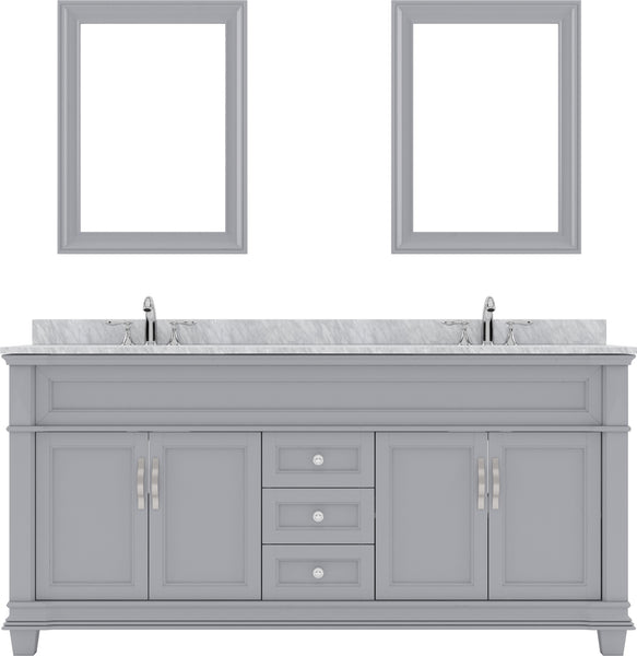 Virtu USA Victoria 72" Double Bath Vanity in White with White Marble Top and Square Sinks with Polished Chrome Faucets with Matching Mirror - Luxe Bathroom Vanities