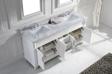 Virtu USA Victoria 72" Double Bath Vanity with Marble Top and Square Sink with Brushed Nickel Faucet and Mirrors - Luxe Bathroom Vanities Luxury Bathroom Fixtures Bathroom Furniture