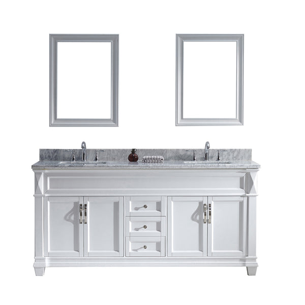 Virtu USA Victoria 72" Double Bath Vanity with Marble Top and Square Sink with Brushed Nickel Faucet and Mirrors - Luxe Bathroom Vanities Luxury Bathroom Fixtures Bathroom Furniture
