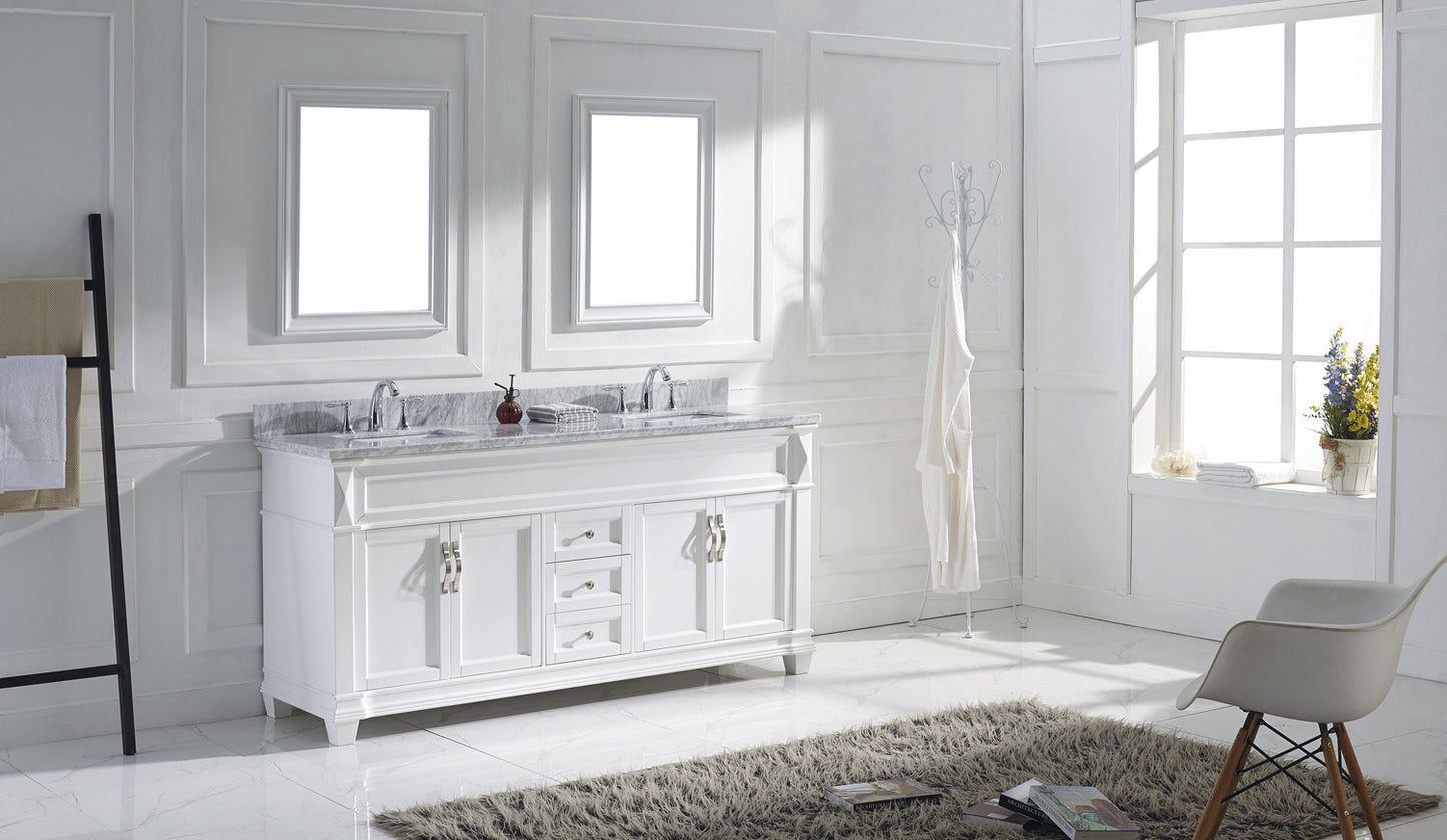 Virtu USA Victoria 72" Double Bath Vanity with Marble Top and Square Sink with Mirrors - Luxe Bathroom Vanities Luxury Bathroom Fixtures Bathroom Furniture