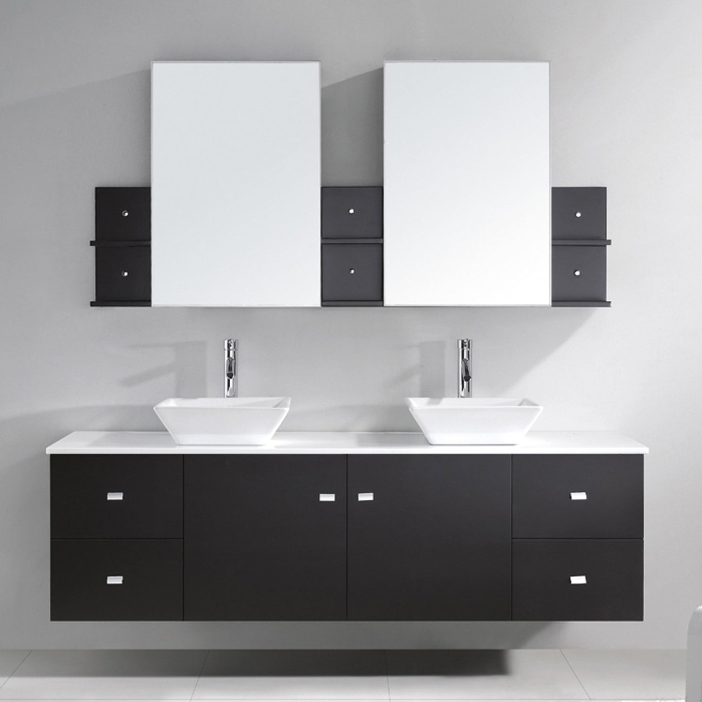 Virtu USA Clarissa 72" Double Bath Vanity with White Engineered Stone Top and Square Sink with Brushed Nickel Faucet and Mirrors - Luxe Bathroom Vanities Luxury Bathroom Fixtures Bathroom Furniture