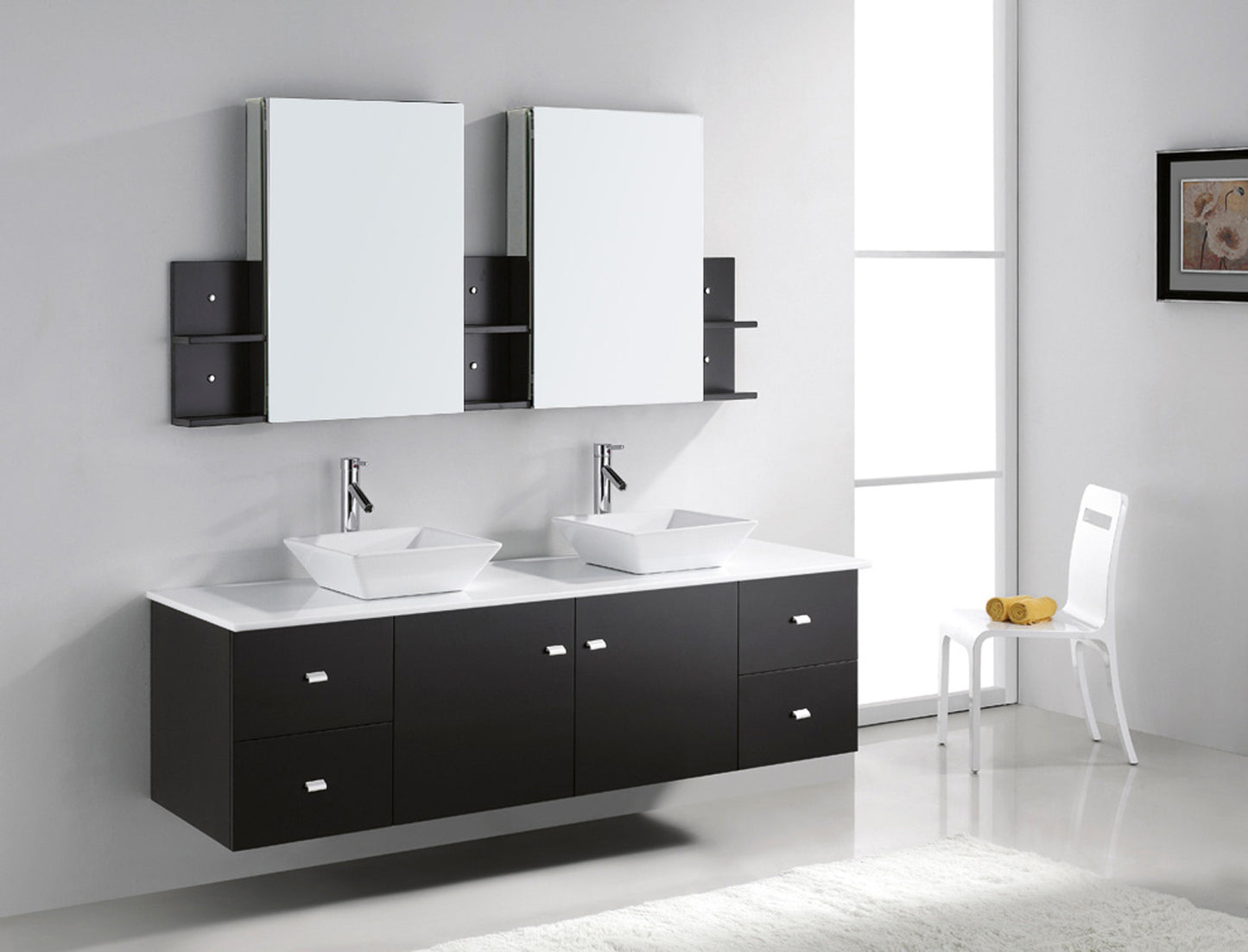 Virtu USA Clarissa 72" Double Bath Vanity with White Engineered Stone Top and Square Sink with Brushed Nickel Faucet and Mirrors - Luxe Bathroom Vanities Luxury Bathroom Fixtures Bathroom Furniture