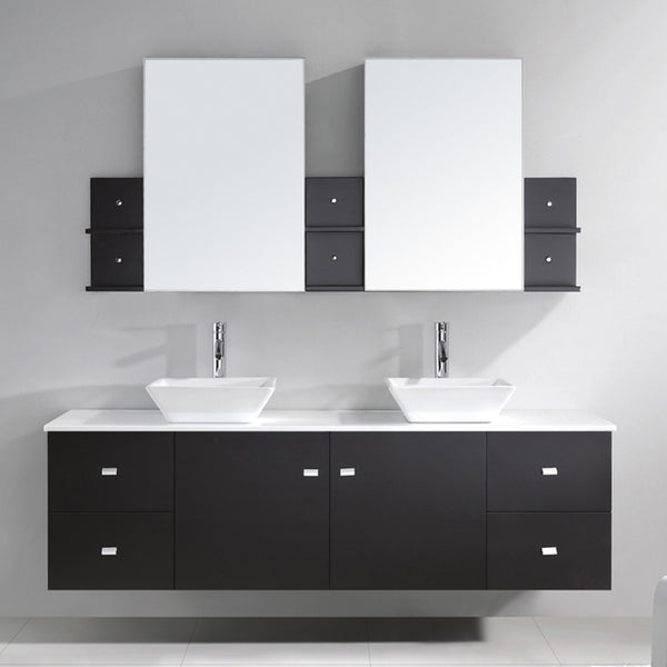 Virtu USA Clarissa 72" Double Bath Vanity with White Engineered Stone Top and Square Sink with Polished Chrome Faucet and Mirrors - Luxe Bathroom Vanities Luxury Bathroom Fixtures Bathroom Furniture