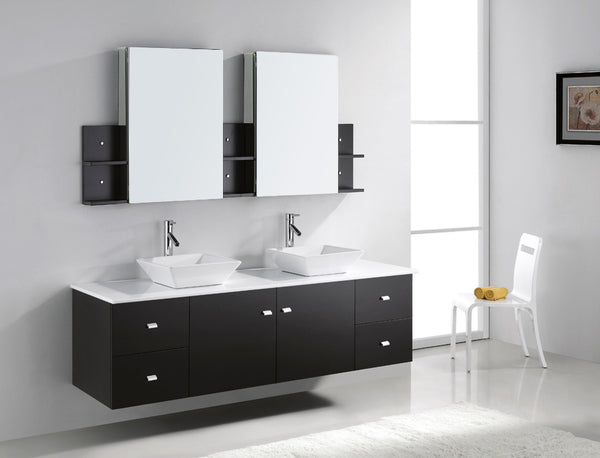 Virtu USA Clarissa 72" Double Bath Vanity with White Engineered Stone Top and Square Sink with Polished Chrome Faucet and Mirrors - Luxe Bathroom Vanities Luxury Bathroom Fixtures Bathroom Furniture