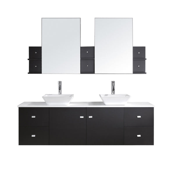 Virtu USA Clarissa 72" Double Bath Vanity with White Engineered Stone Top and Square Sink with Polished Chrome Faucet and Mirrors - Luxe Bathroom Vanities Luxury Bathroom Fixtures Bathroom Furniture