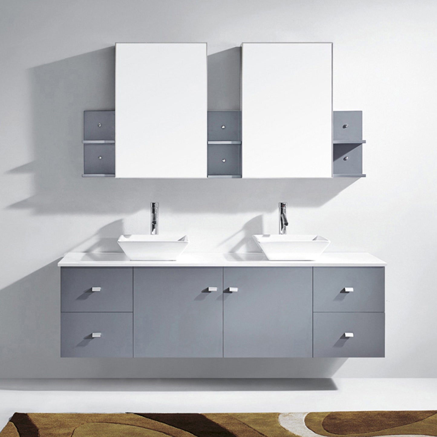 Virtu USA Clarissa 72" Double Bath Vanity with White Engineered Stone Top and Square Sink with Brushed Nickel Faucet and Mirrors - Luxe Bathroom Vanities Luxury Bathroom Fixtures Bathroom Furniture