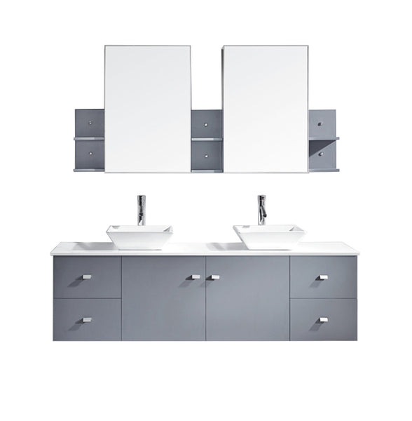 Virtu USA Clarissa 72" Double Bath Vanity with White Engineered Stone Top and Square Sink with Brushed Nickel Faucet and Mirrors - Luxe Bathroom Vanities Luxury Bathroom Fixtures Bathroom Furniture