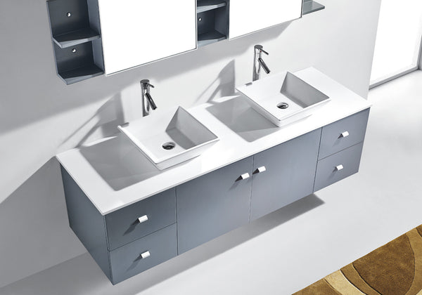 Virtu USA Clarissa 72" Double Bath Vanity with White Engineered Stone Top and Square Sink with Polished Chrome Faucet and Mirrors - Luxe Bathroom Vanities Luxury Bathroom Fixtures Bathroom Furniture