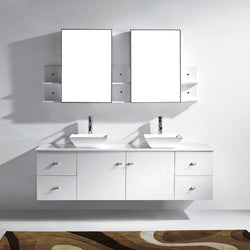 Virtu USA Clarissa 72" Double Bath Vanity with White Engineered Stone Top and Square Sink with Brushed Nickel Faucet and Mirrors - Luxe Bathroom Vanities Luxury Bathroom Fixtures Bathroom Furniture