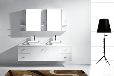 Virtu USA Clarissa 72" Double Bath Vanity with White Engineered Stone Top and Square Sink with Brushed Nickel Faucet and Mirrors - Luxe Bathroom Vanities Luxury Bathroom Fixtures Bathroom Furniture