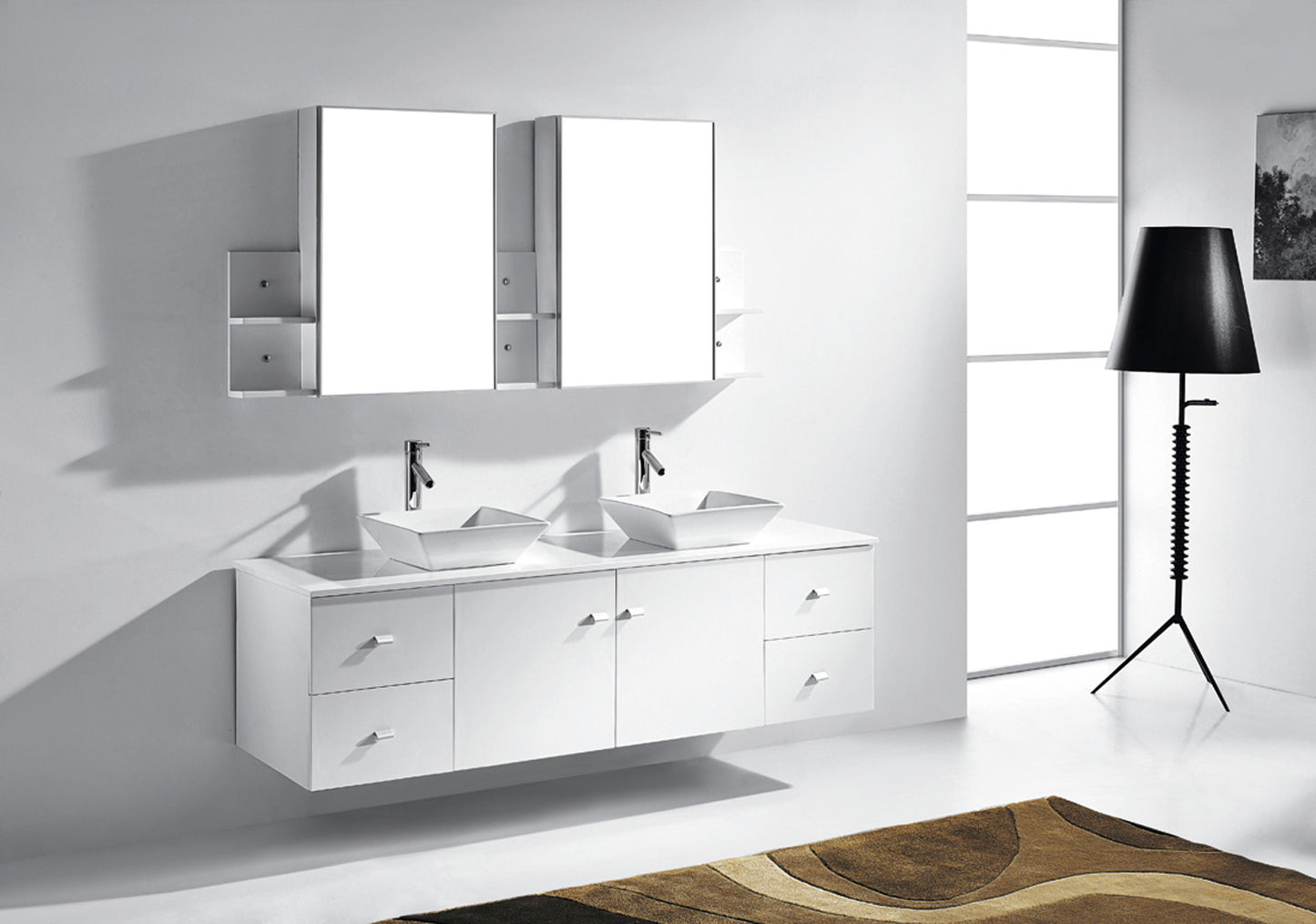 Virtu USA Clarissa 72" Double Bath Vanity with White Engineered Stone Top and Square Sink with Brushed Nickel Faucet and Mirrors - Luxe Bathroom Vanities Luxury Bathroom Fixtures Bathroom Furniture