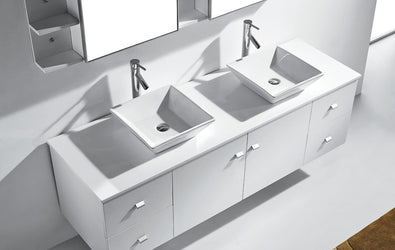 Virtu USA Clarissa 72" Double Bath Vanity with White Engineered Stone Top and Square Sink with Brushed Nickel Faucet and Mirrors - Luxe Bathroom Vanities Luxury Bathroom Fixtures Bathroom Furniture