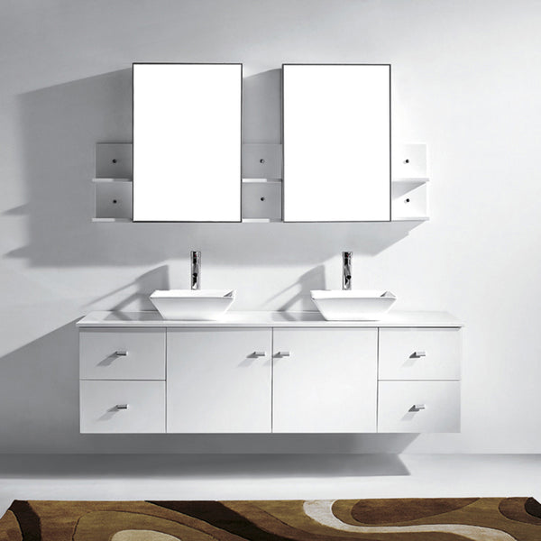 Virtu USA Clarissa 72" Double Bath Vanity with White Engineered Stone Top and Square Sink with Polished Chrome Faucet and Mirrors - Luxe Bathroom Vanities Luxury Bathroom Fixtures Bathroom Furniture