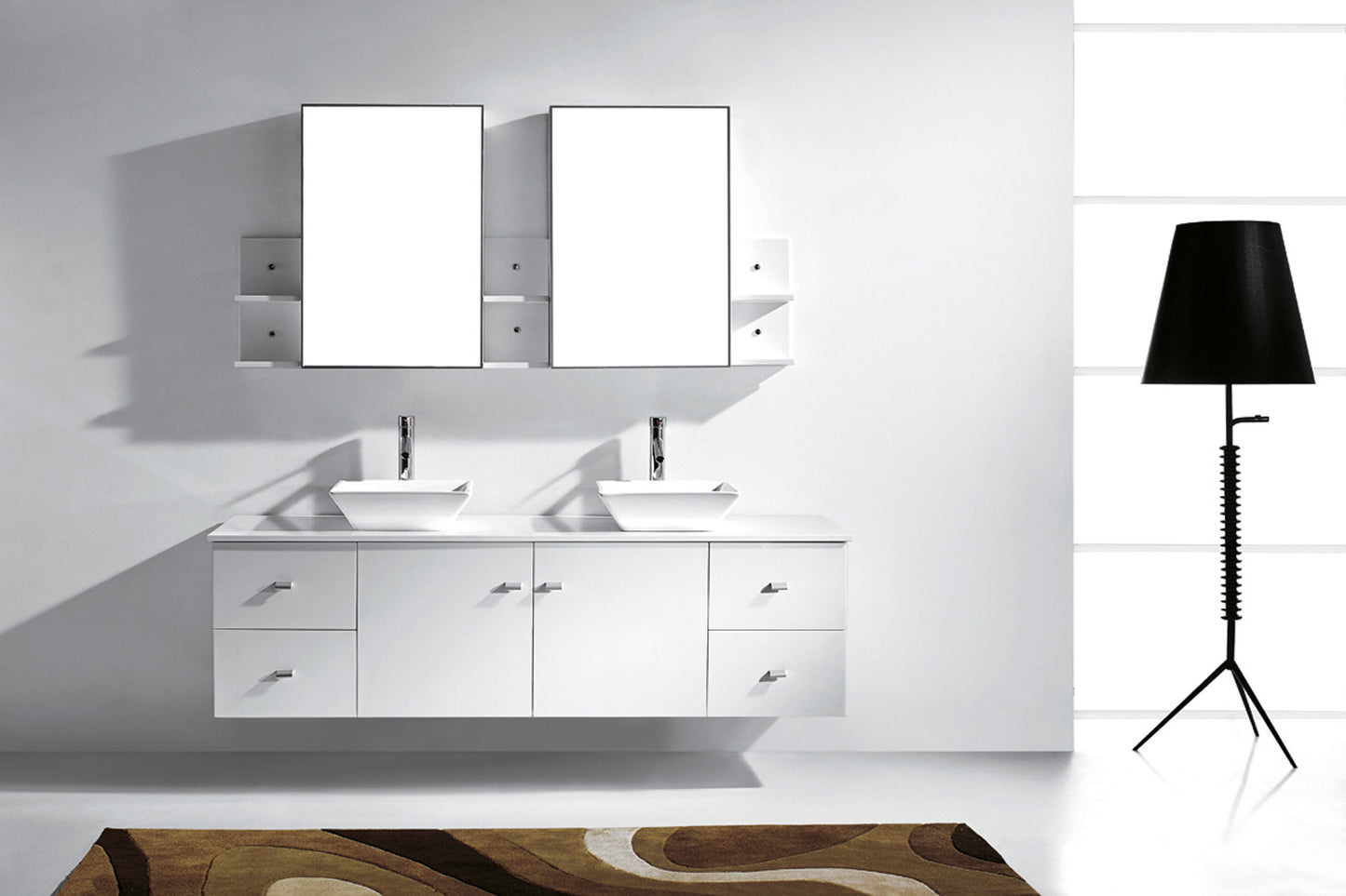 Virtu USA Clarissa 72" Double Bath Vanity with White Engineered Stone Top and Square Sink with Polished Chrome Faucet and Mirrors - Luxe Bathroom Vanities Luxury Bathroom Fixtures Bathroom Furniture