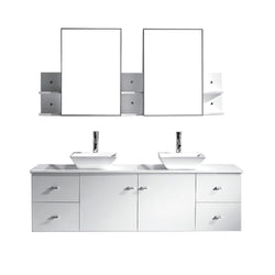 Virtu USA Clarissa 72" Double Bath Vanity with White Engineered Stone Top and Square Sink with Polished Chrome Faucet and Mirrors - Luxe Bathroom Vanities Luxury Bathroom Fixtures Bathroom Furniture