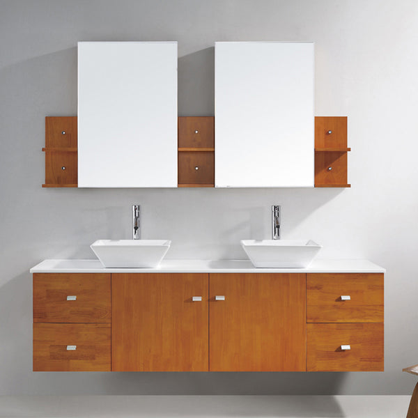 Virtu USA Clarissa 72" Double Bath Vanity with White Engineered Stone Top and Square Sink with Brushed Nickel Faucet and Mirrors - Luxe Bathroom Vanities Luxury Bathroom Fixtures Bathroom Furniture