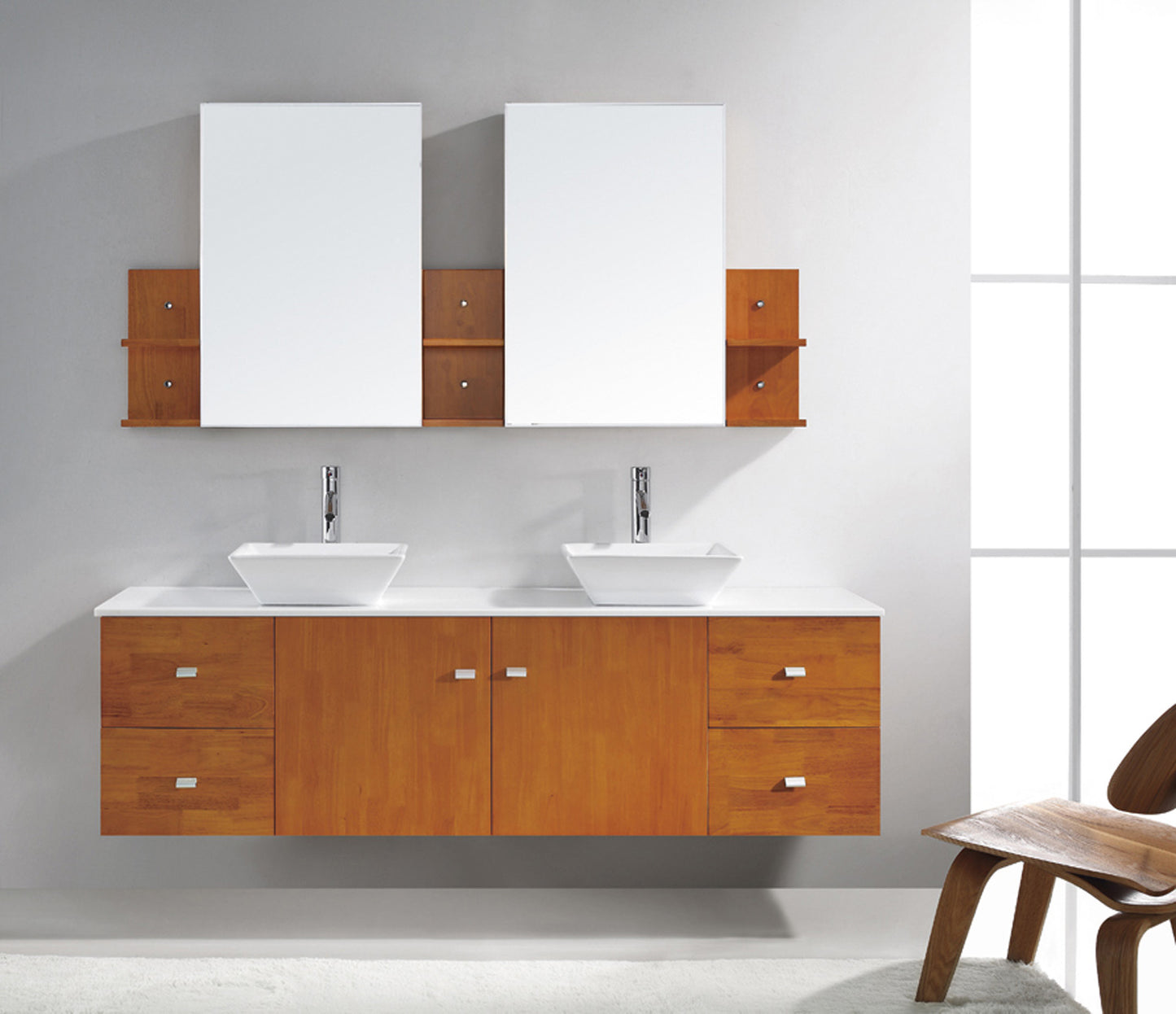 Virtu USA Clarissa 72" Double Bath Vanity with White Engineered Stone Top and Square Sink with Brushed Nickel Faucet and Mirrors - Luxe Bathroom Vanities Luxury Bathroom Fixtures Bathroom Furniture