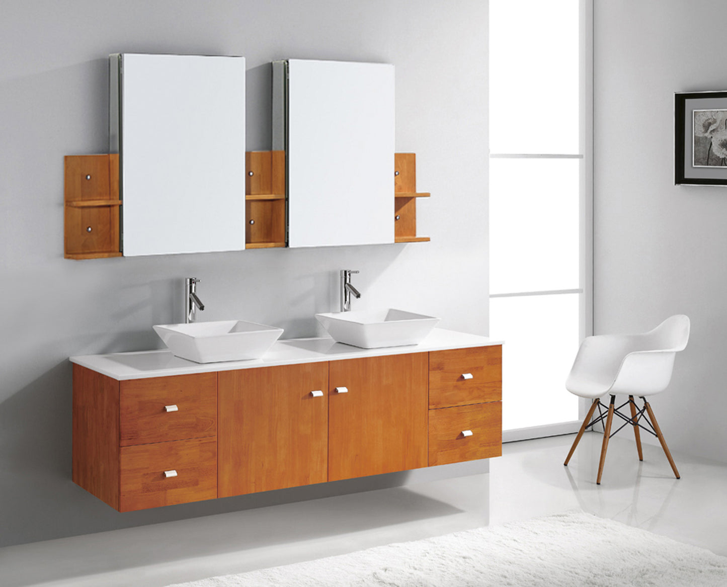 Virtu USA Clarissa 72" Double Bath Vanity with White Engineered Stone Top and Square Sink with Brushed Nickel Faucet and Mirrors - Luxe Bathroom Vanities Luxury Bathroom Fixtures Bathroom Furniture