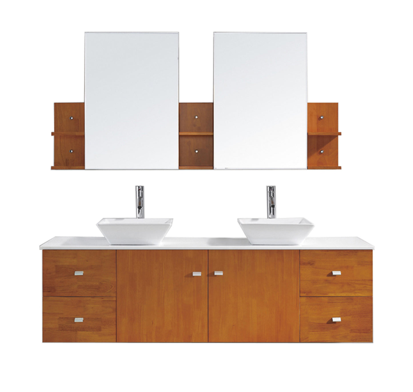 Virtu USA Clarissa 72" Double Bath Vanity with White Engineered Stone Top and Square Sink with Polished Chrome Faucet and Mirrors - Luxe Bathroom Vanities Luxury Bathroom Fixtures Bathroom Furniture