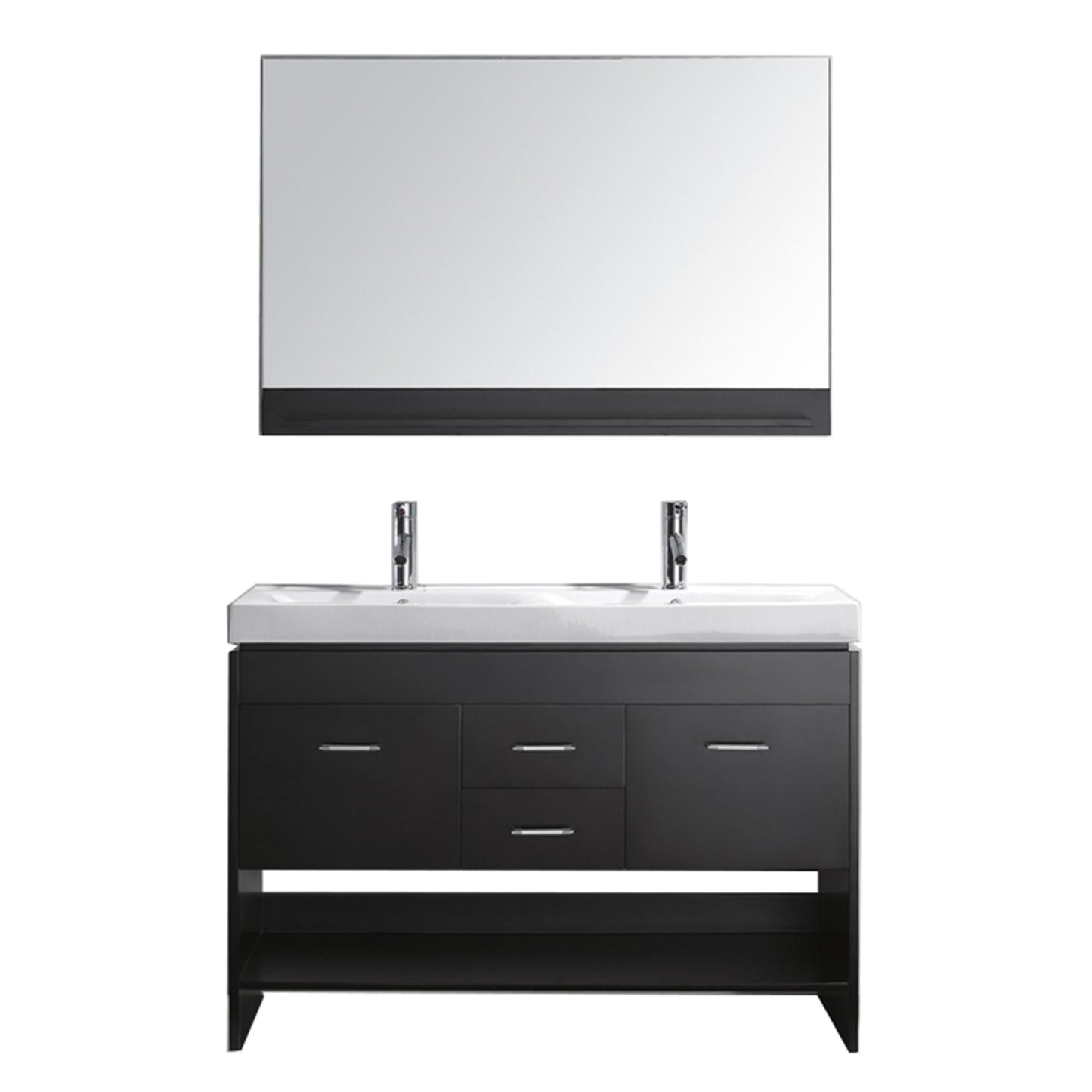 Virtu USA Gloria 48" Double Bath Vanity with White Ceramic Top and Square Sink with Polished Chrome Faucet and Mirror - Luxe Bathroom Vanities Luxury Bathroom Fixtures Bathroom Furniture