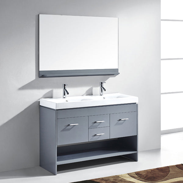 Virtu USA Gloria 48" Double Bath Vanity with White Ceramic Top and Square Sink with Brushed Nickel Faucet and Mirror - Luxe Bathroom Vanities Luxury Bathroom Fixtures Bathroom Furniture