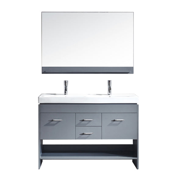 Virtu USA Gloria 48" Double Bath Vanity with White Ceramic Top and Square Sink with Brushed Nickel Faucet and Mirror - Luxe Bathroom Vanities Luxury Bathroom Fixtures Bathroom Furniture