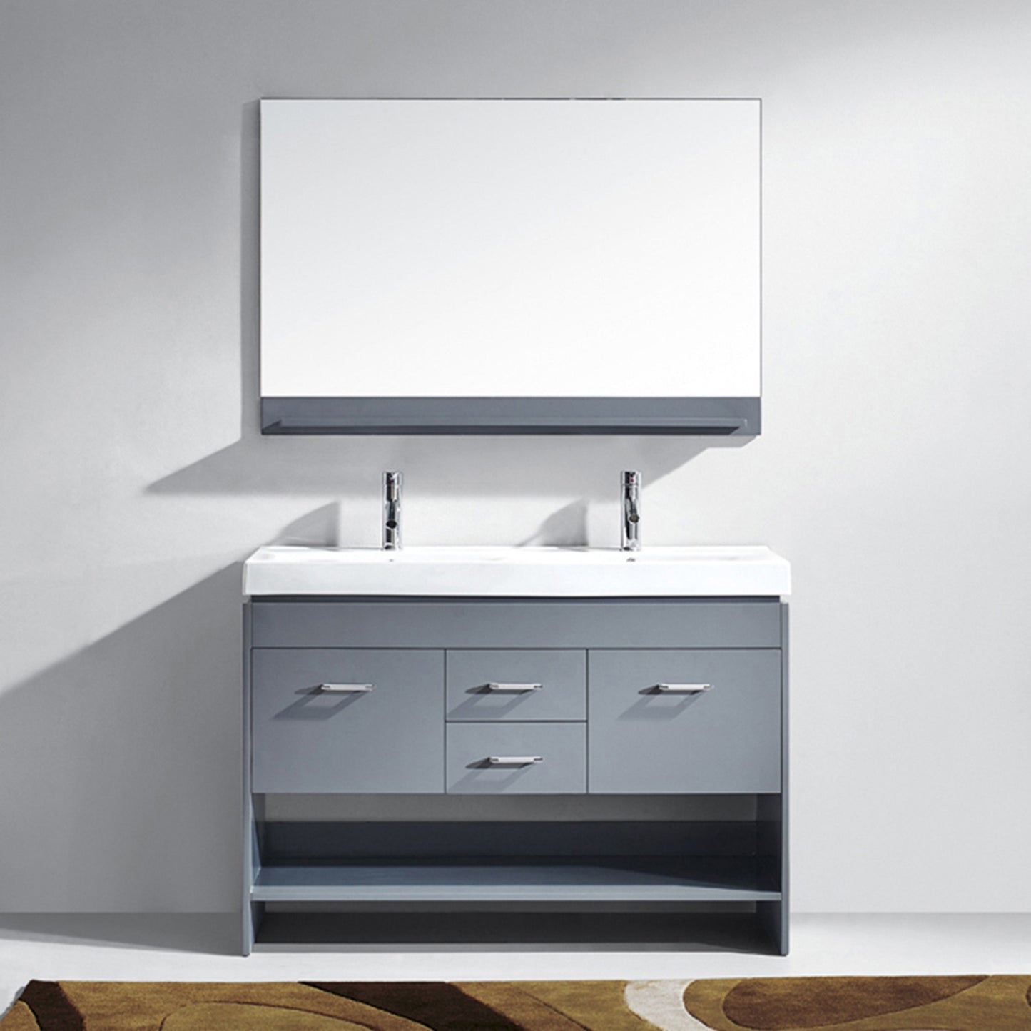 Virtu USA Gloria 48" Double Bath Vanity with White Ceramic Top and Square Sink with Polished Chrome Faucet and Mirror - Luxe Bathroom Vanities Luxury Bathroom Fixtures Bathroom Furniture
