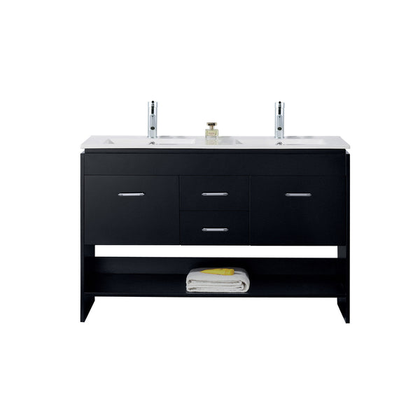 Virtu USA Gloria 48" Double Bath Vanity with Slim White Ceramic Top and Square Sink with Polished Chrome Faucet - Luxe Bathroom Vanities Luxury Bathroom Fixtures Bathroom Furniture
