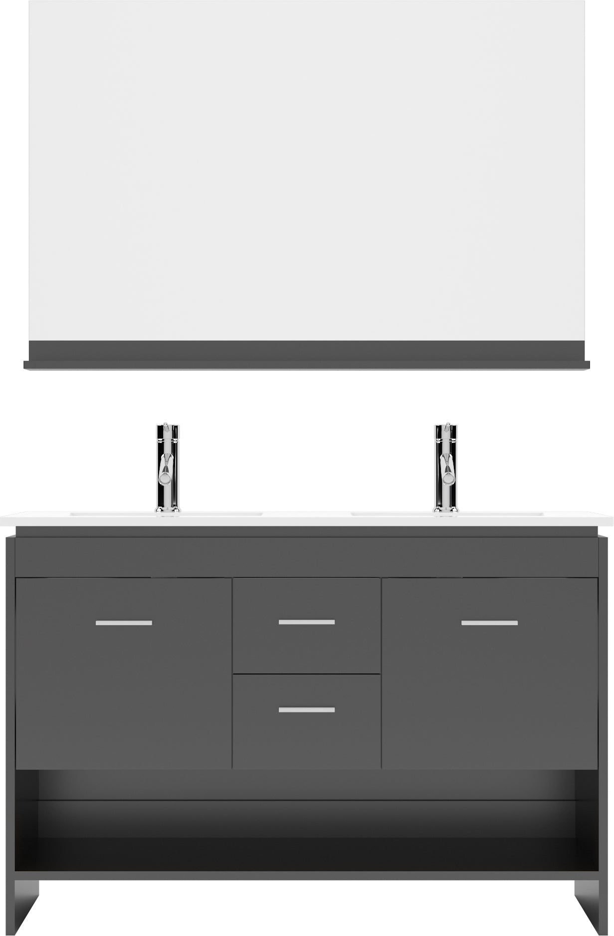 Virtu USA Gloria 48" Double Bath Vanity with White Ceramic Top and Integrated Square Sinks with Matching Mirror - Luxe Bathroom Vanities