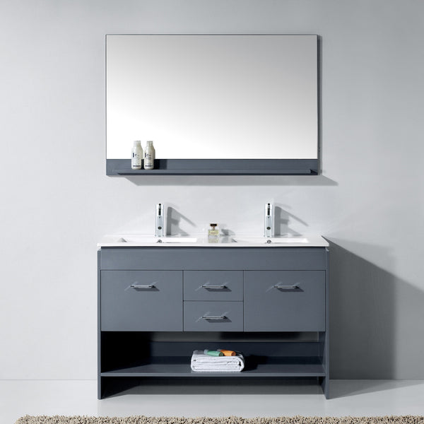 Virtu USA Gloria 48" Double Bath Vanity with White Ceramic Top and Integrated Square Sinks with Matching Mirror - Luxe Bathroom Vanities