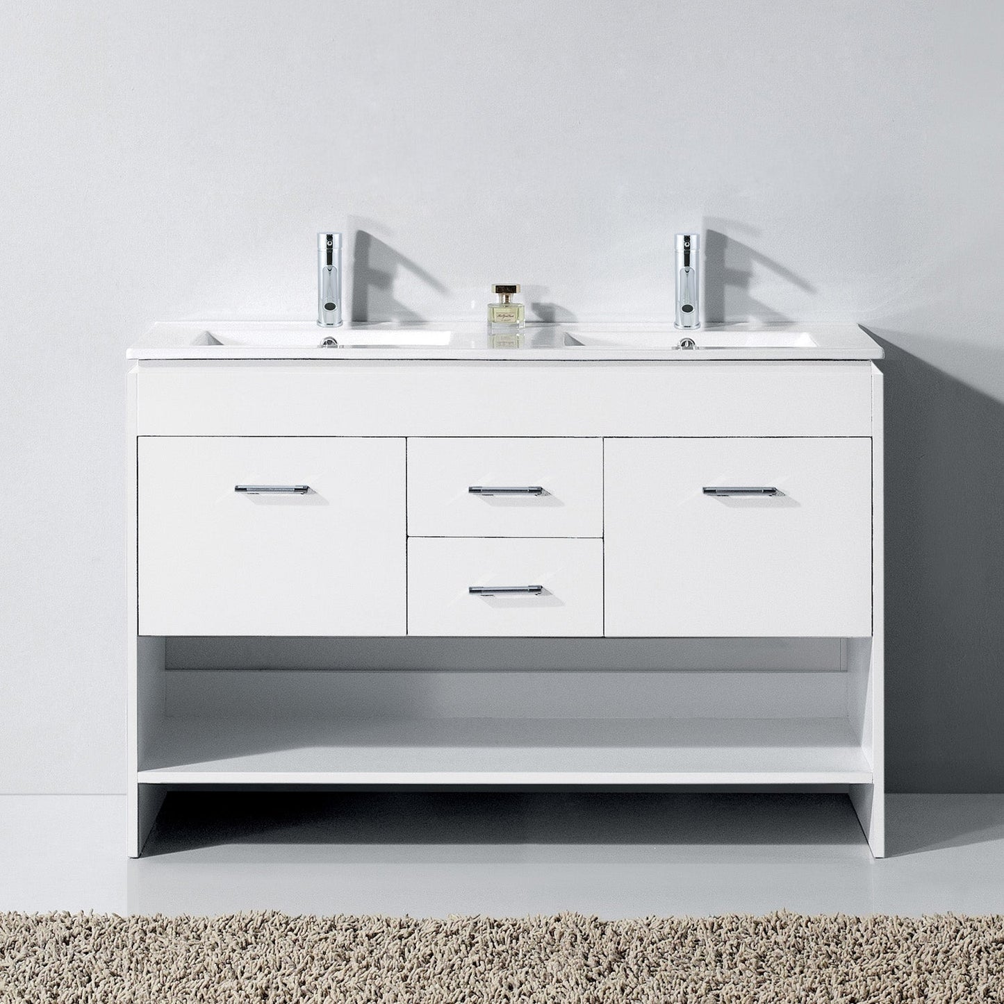 Virtu USA Gloria 48" Double Bath Vanity with Slim White Ceramic Top and Square Sink with Polished Chrome Faucet - Luxe Bathroom Vanities