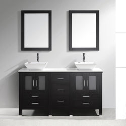 Virtu USA Bradford 60" Double Bath Vanity with White Engineered Stone Top and Square Sink with Brushed Nickel Faucet and Mirrors - Luxe Bathroom Vanities Luxury Bathroom Fixtures Bathroom Furniture