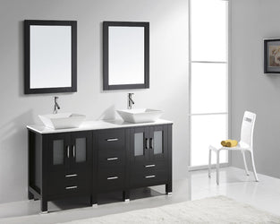 Virtu USA Bradford 60" Double Bath Vanity with White Engineered Stone Top and Square Sink with Brushed Nickel Faucet and Mirrors - Luxe Bathroom Vanities Luxury Bathroom Fixtures Bathroom Furniture