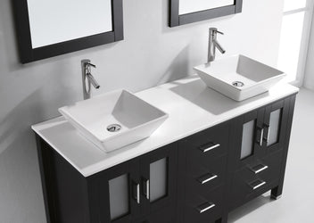 Virtu USA Bradford 60" Double Bath Vanity with White Engineered Stone Top and Square Sink with Polished Chrome Faucet and Mirrors - Luxe Bathroom Vanities Luxury Bathroom Fixtures Bathroom Furniture