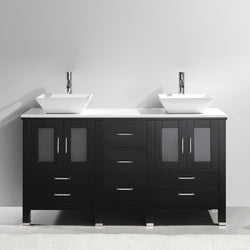 Virtu USA Bradford 60" Double Bath Vanity with White Engineered Stone Top and Square Sink with Polished Chrome Faucet - Luxe Bathroom Vanities Luxury Bathroom Fixtures Bathroom Furniture