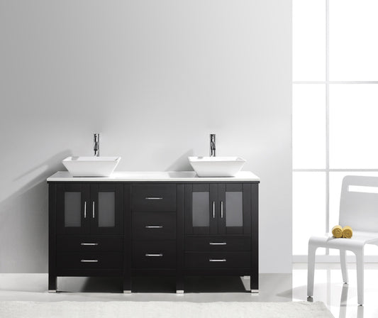 Virtu USA Bradford 60" Double Bath Vanity with White Engineered Stone Top and Square Sink with Polished Chrome Faucet - Luxe Bathroom Vanities Luxury Bathroom Fixtures Bathroom Furniture
