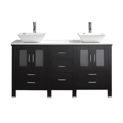 Virtu USA Bradford 60" Double Bath Vanity with White Engineered Stone Top and Square Sink with Polished Chrome Faucet - Luxe Bathroom Vanities Luxury Bathroom Fixtures Bathroom Furniture